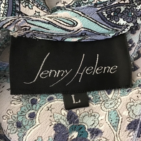 Paisley midi dress Large Blue White Short Sleeve v neck - Picture 3 of 7